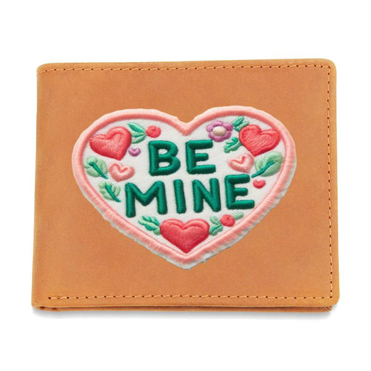 Be Mine, Valentine Chenille Patch Graphic, Leather Wallet