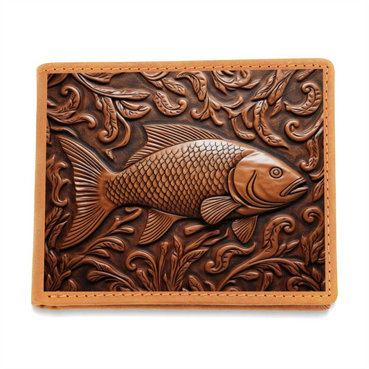 Fish Leather Tooled Emboss Graphic, Leather Wallet