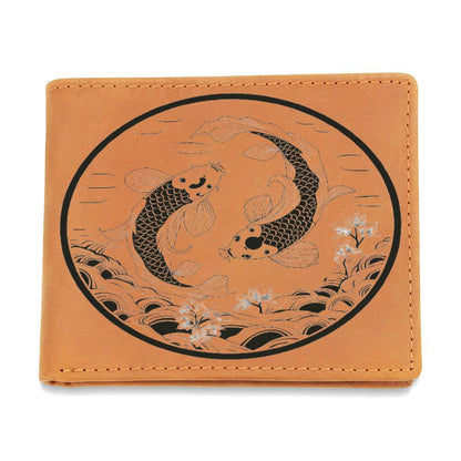 Koi Fish Stamp Japanese Graphic, Leather Wallet