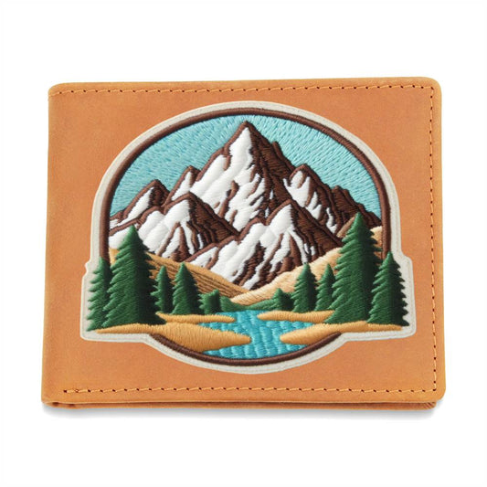 Mountain, Chenille Patch Graphic, Leather Wallet