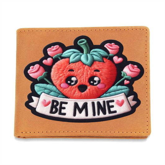 Japanese Strawberry Kawaii, Be Mine, Chenille Patch Graphic, Leather Wallet