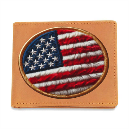 American Flag USA Chenille Patch Graphic, Leather Wallet