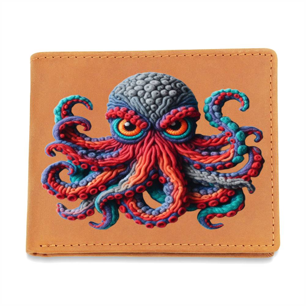 Kraken Octopus、シェニールパッチグラフィック、レザーウォレット