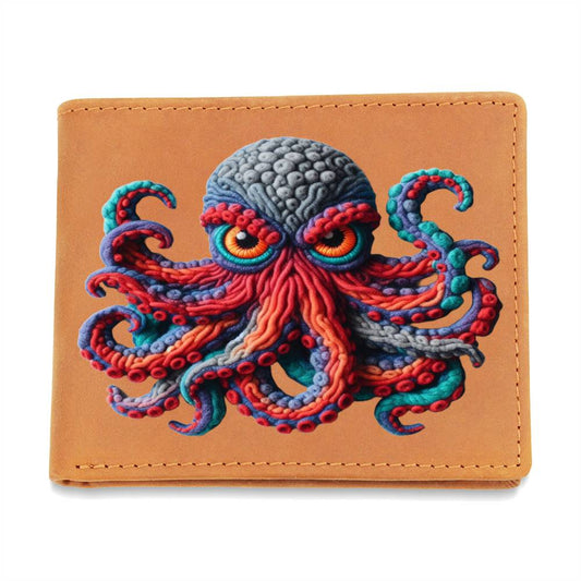Kraken Octopus, Chenille Patch Graphic, Leather Wallet