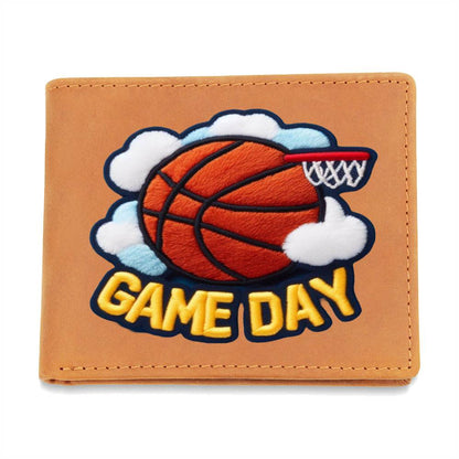 Basketball Game Day, Chenille Patch Graphic, Leather Wallet