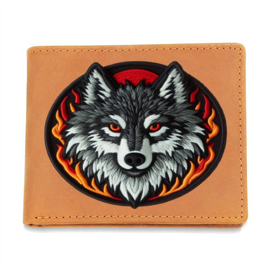 Wolf, Chenille Patch Graphic, Leather Wallet