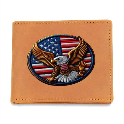 Bald Eagle USA Flag, American Chenille Patch Graphic, Leather Wallet