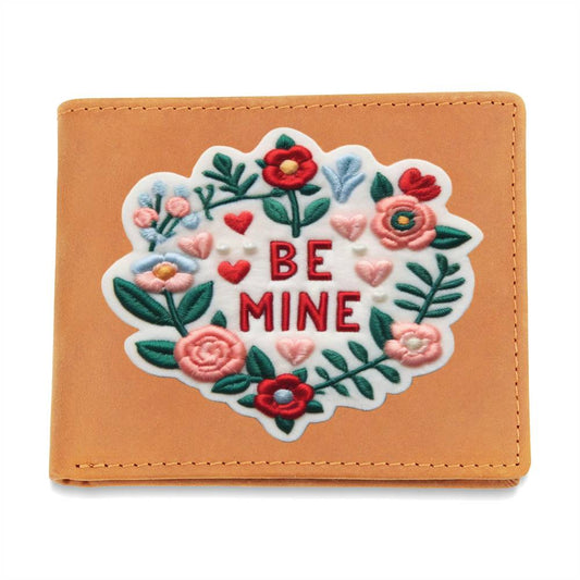 Be Mine, gráfico de parche de chenilla, cartera de cuero