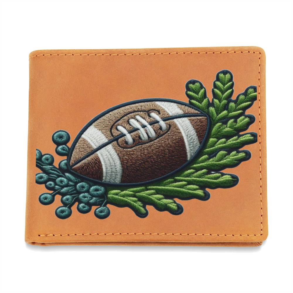 Football Chenille Patch Graphic, Leather Wallet