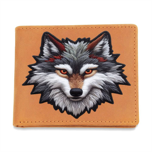 Animal lobo salvaje, parche gráfico de chenilla, cartera de cuero