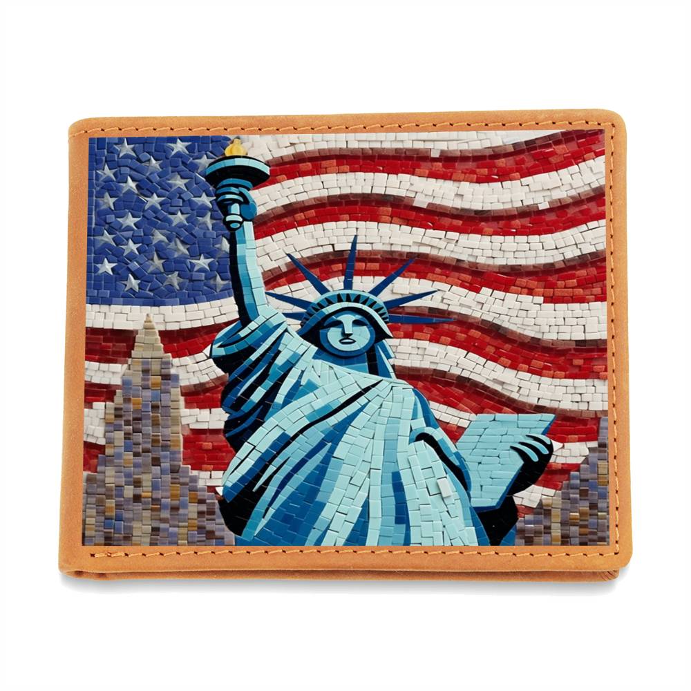 Mosaic Statue Of Liberty USA America Patriotic, Graphic Leather Wallet