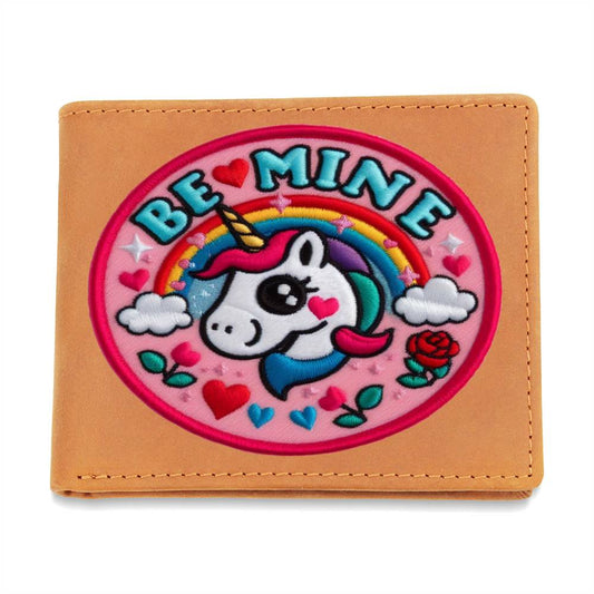 Be Mine, Magic Pony Fantasy, Valentine Chenille Patch Graphic, Leather Wallet