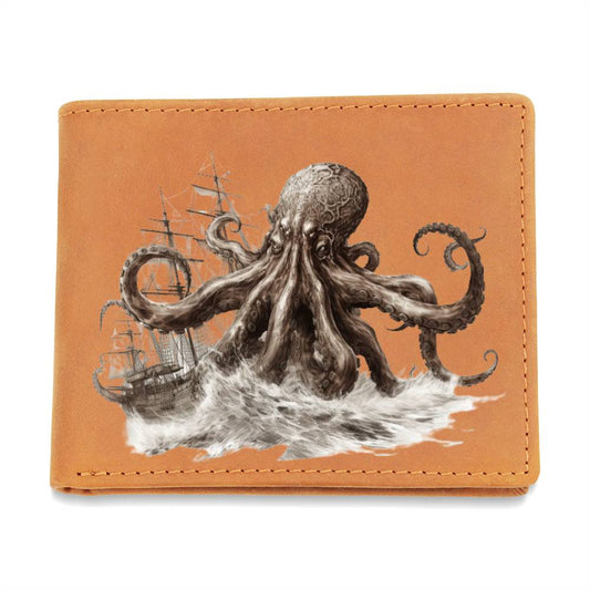 Kraken Octopus Folklore, Leather Wallet, USA Shipping