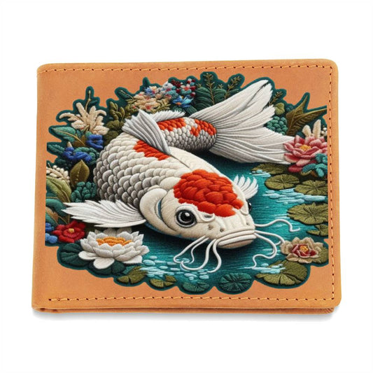 Estanque de peces Koi, cartera de cuero gráfica