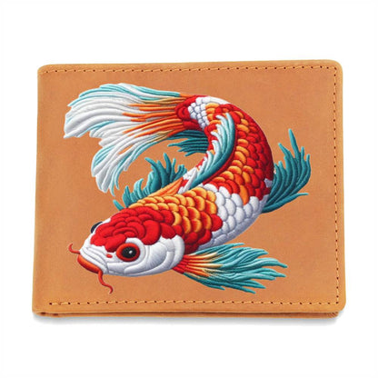 Koi Fish, Chenille Patch Graphic, Leather Wallet