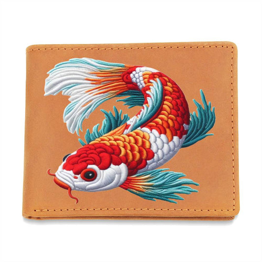 Koi Fish, Chenille Patch Graphic, Leather Wallet