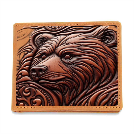 Brown Bear, Wild Nature Animal, Tooled Leather Graphic, Leather Wallet