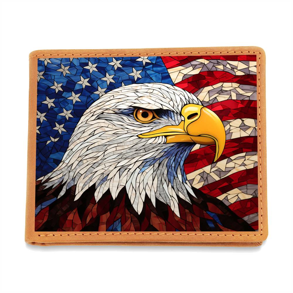 American Bald Eagle Bird, Stained Glass USA Design, Graphic Leather Wallet