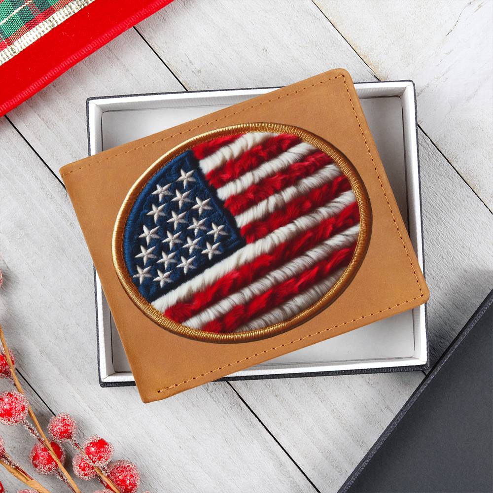 American Flag USA Chenille Patch Graphic, Leather Wallet