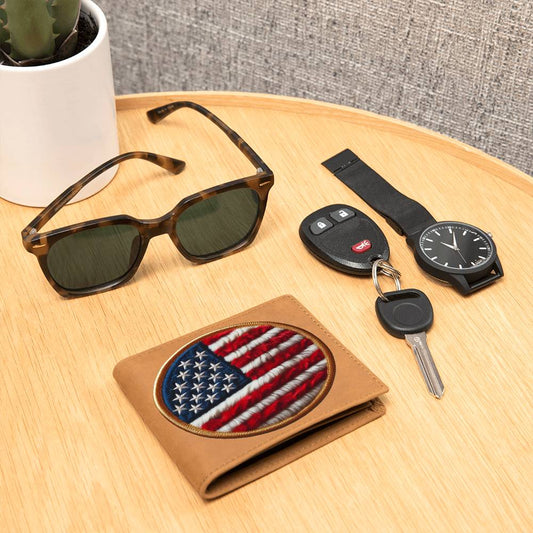 American Flag USA Chenille Patch Graphic, Leather Wallet