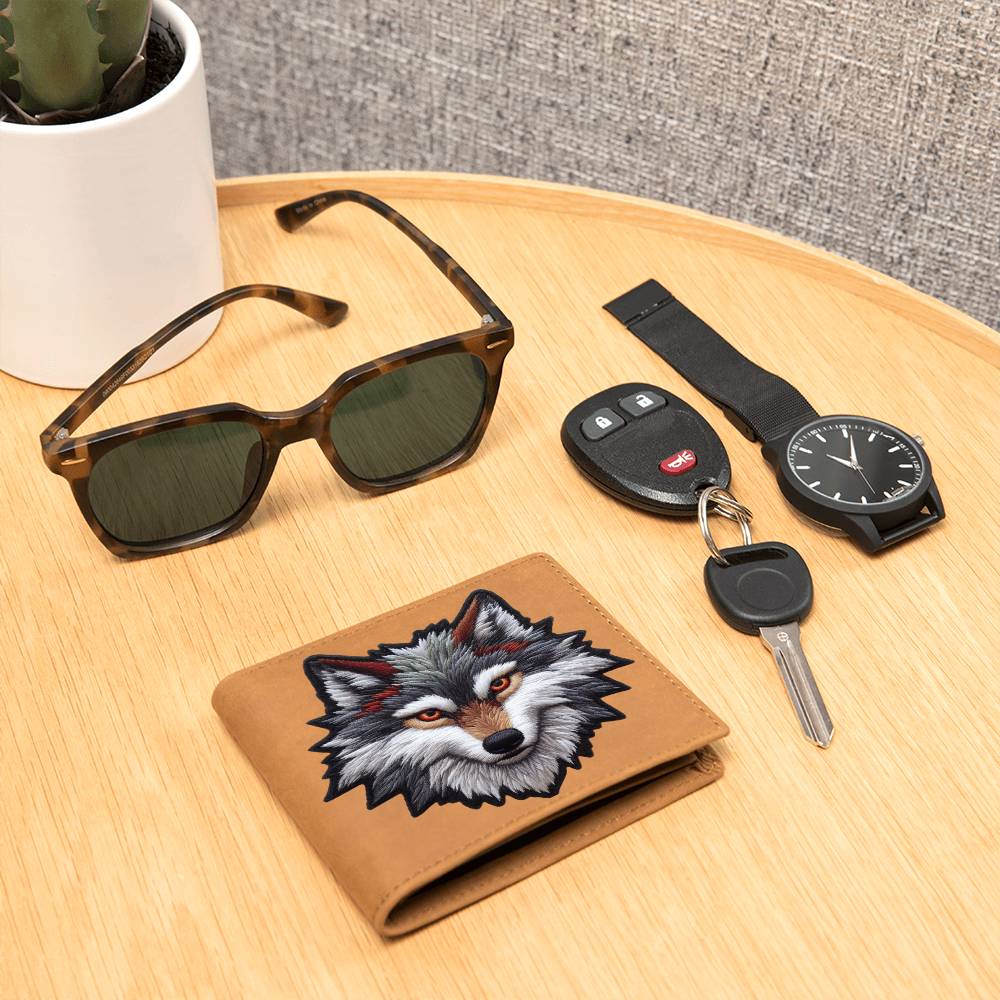 Wild Wolf Animal, Graphic Chenille Patch, Leather Wallet