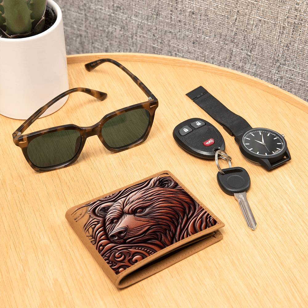 Brown Bear, Wild Nature Animal, Tooled Leather Graphic, Leather Wallet