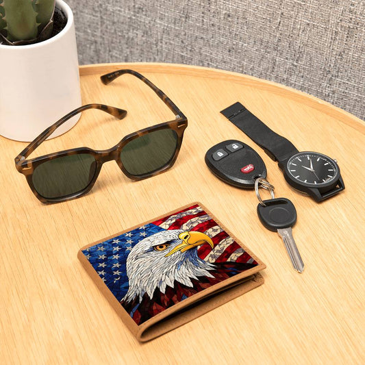 American Bald Eagle Bird, Stained Glass USA Design, Graphic Leather Wallet