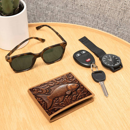 Fish Leather Tooled Emboss Graphic, Leather Wallet