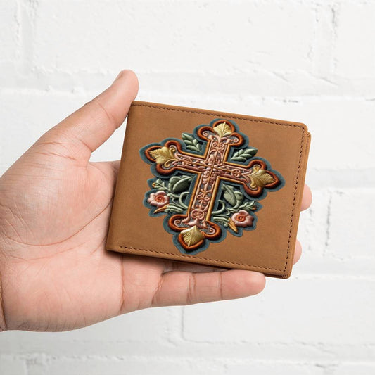 Christian Faith Cross, Chenille Patch Graphic, Leather Wallet