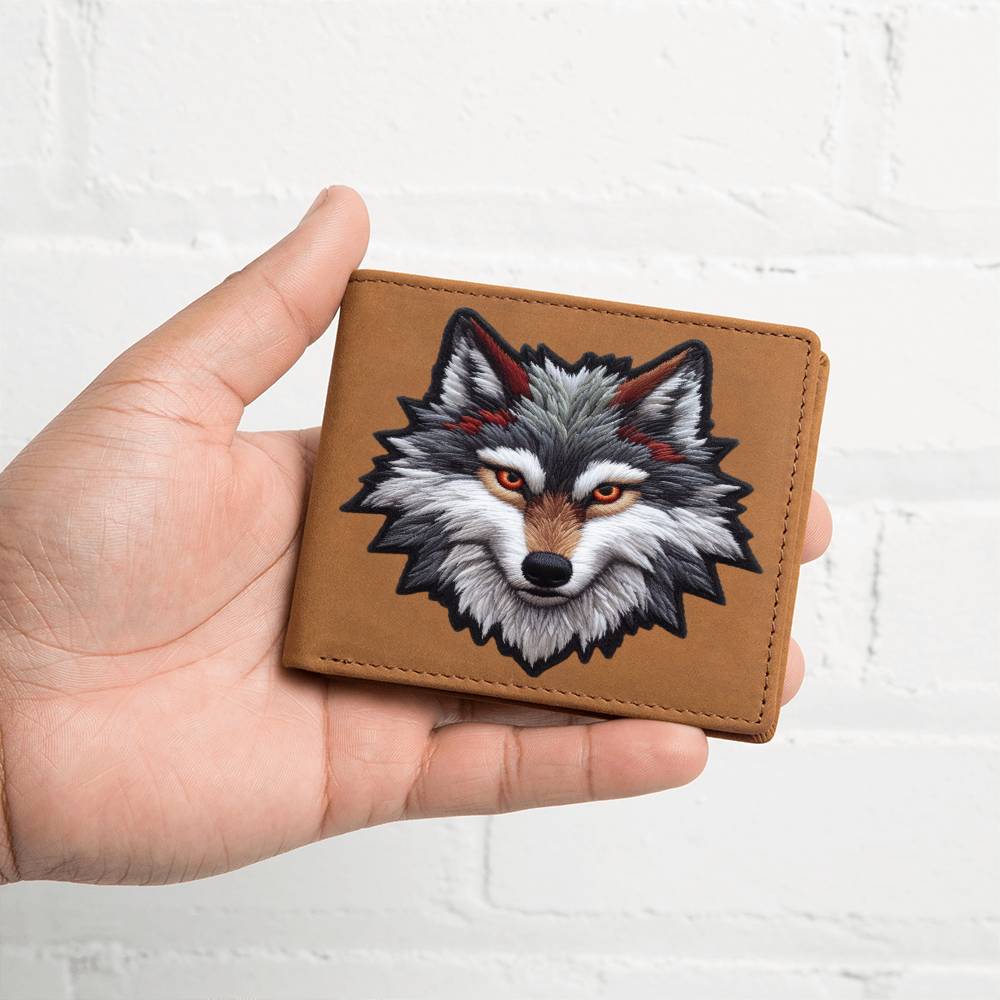 Wild Wolf Animal, Graphic Chenille Patch, Leather Wallet