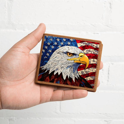 American Bald Eagle Bird, Stained Glass USA Design, Graphic Leather Wallet