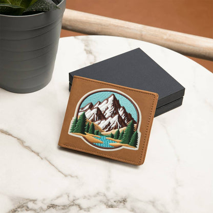 Mountain, Chenille Patch Graphic, Leather Wallet