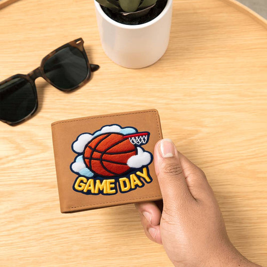 Basketball Game Day, Chenille Patch Graphic, Leather Wallet