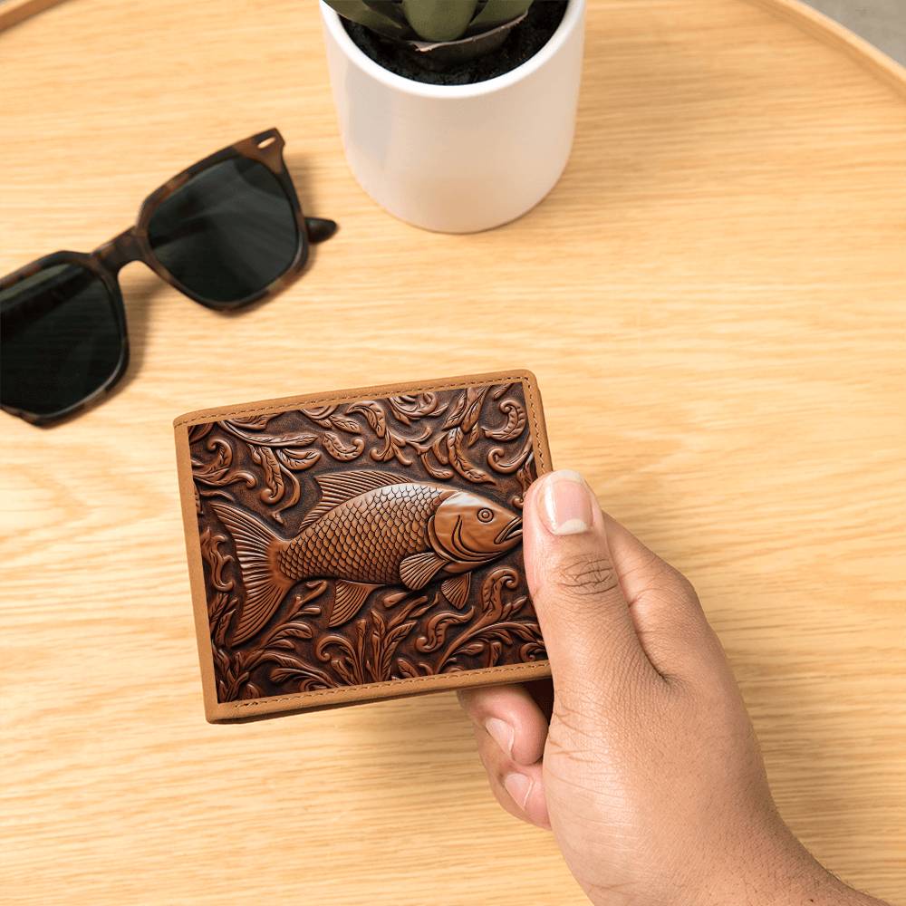 Fish Leather Tooled Emboss Graphic, Leather Wallet