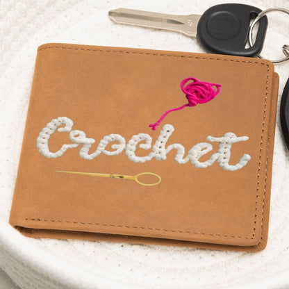 Regalo amante del crochet, billetera de cuero gráfica