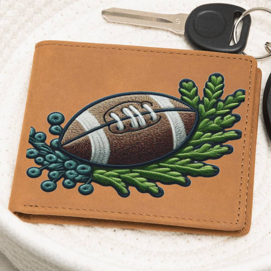 Football Chenille Patch Graphic, Leather Wallet