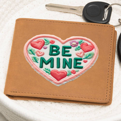 Be Mine, Valentine Chenille Patch Graphic, Leather Wallet