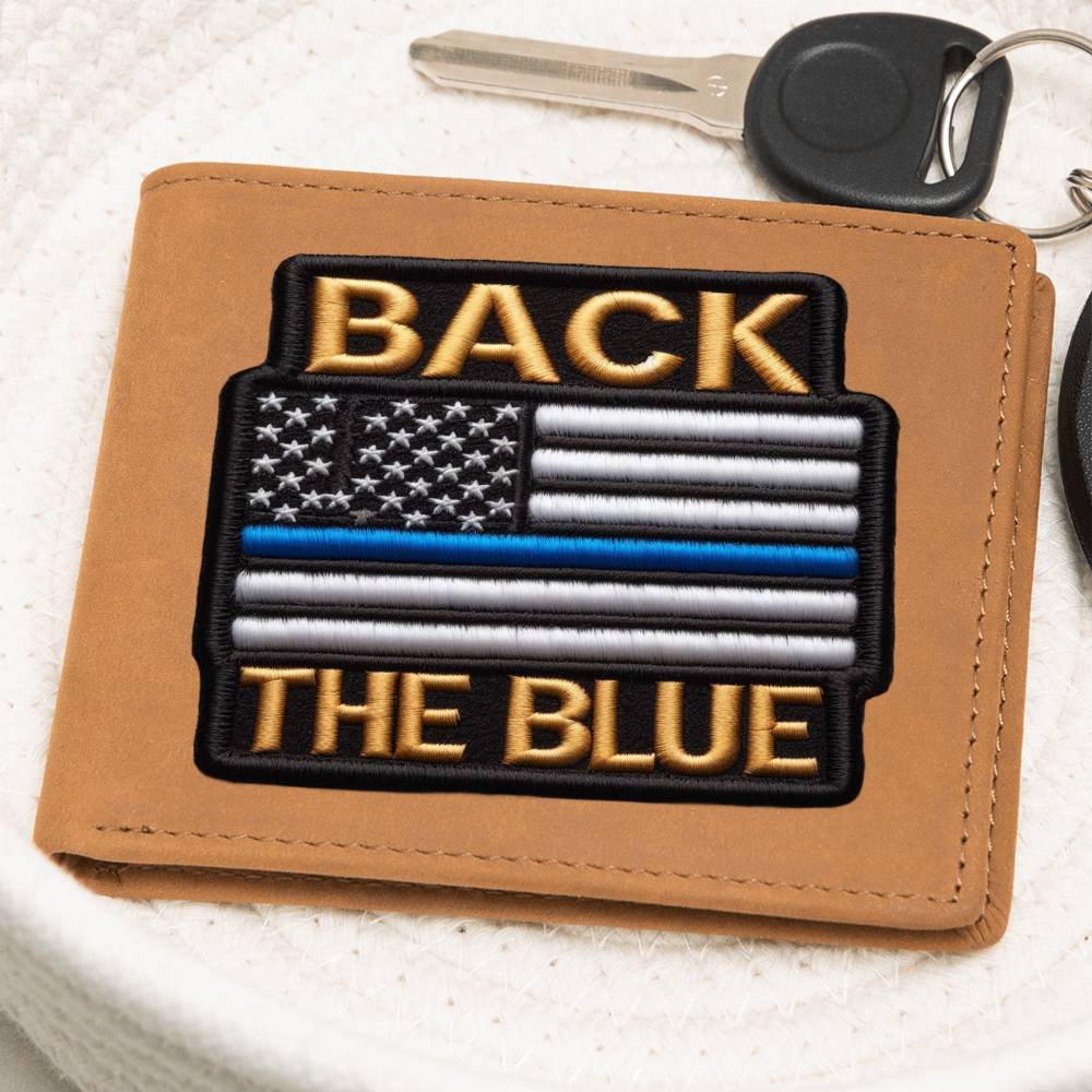 Back The Blue Flag Chenille Patch Graphic, Leather Wallet