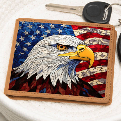 American Bald Eagle Bird, Stained Glass USA Design, Graphic Leather Wallet