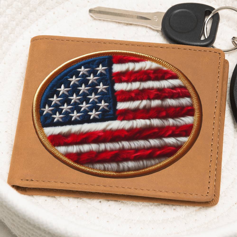 American Flag USA Chenille Patch Graphic, Leather Wallet