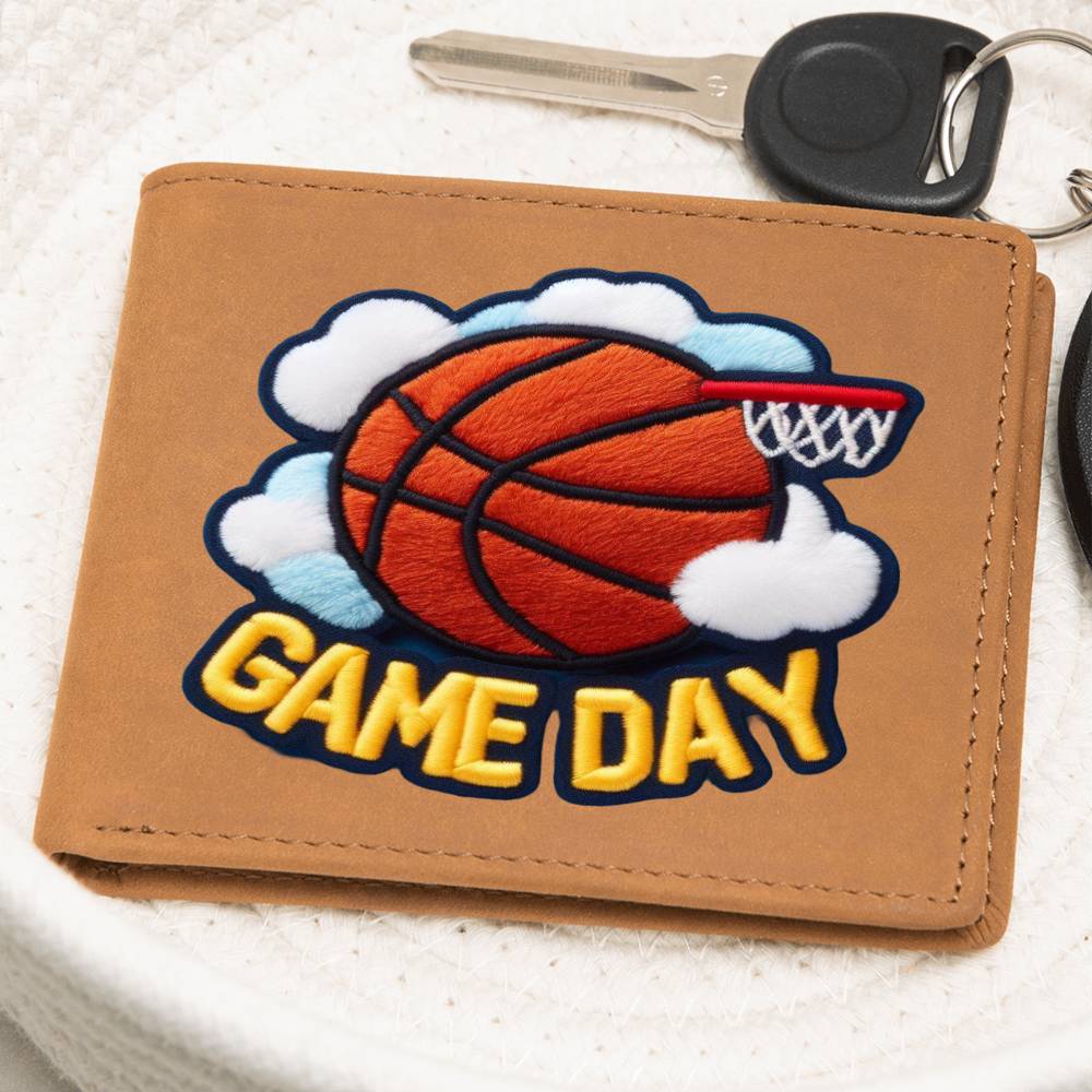 Basketball Game Day, Chenille Patch Graphic, Leather Wallet