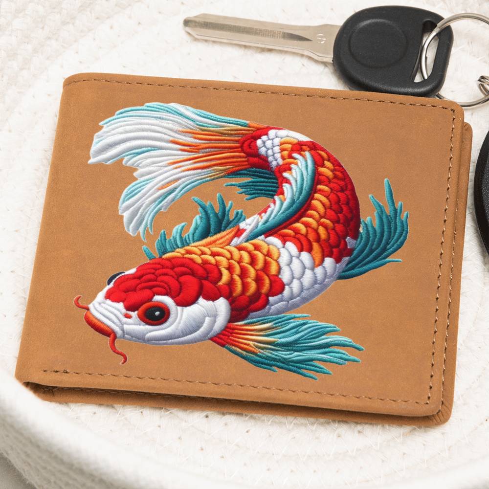 Koi Fish, Chenille Patch Graphic, Leather Wallet