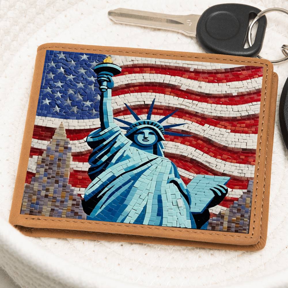 Mosaic Statue Of Liberty USA America Patriotic, Graphic Leather Wallet