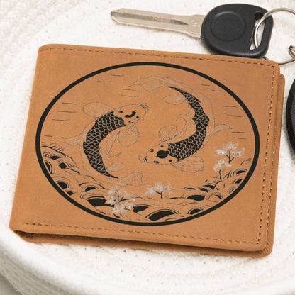 Koi Fish Stamp Japanese Graphic, Leather Wallet