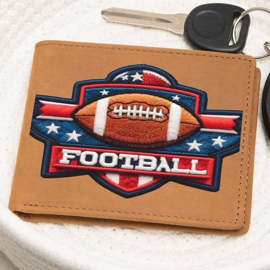 American Football USA Flag, Chenille Patch Graphic, Leather Wallet