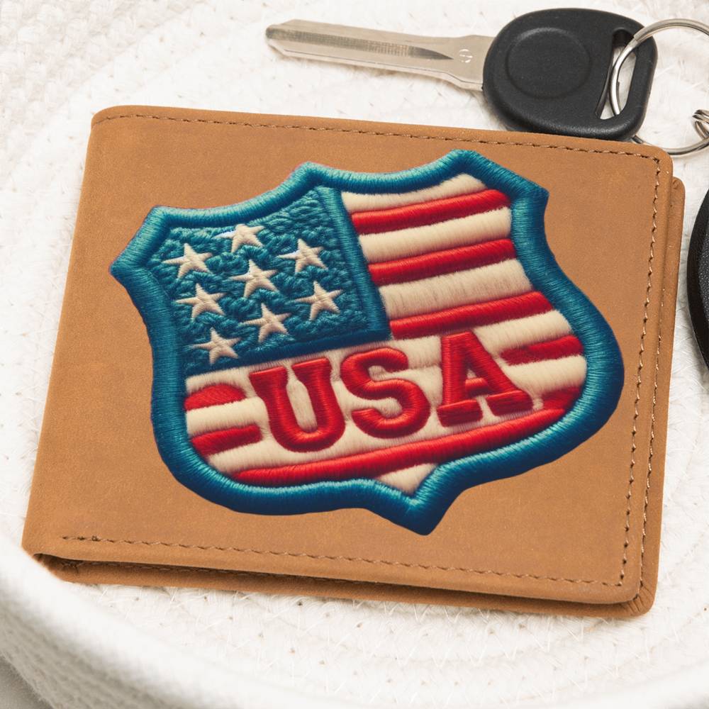 USA Chenille Patch America Graphic, Leather Wallet