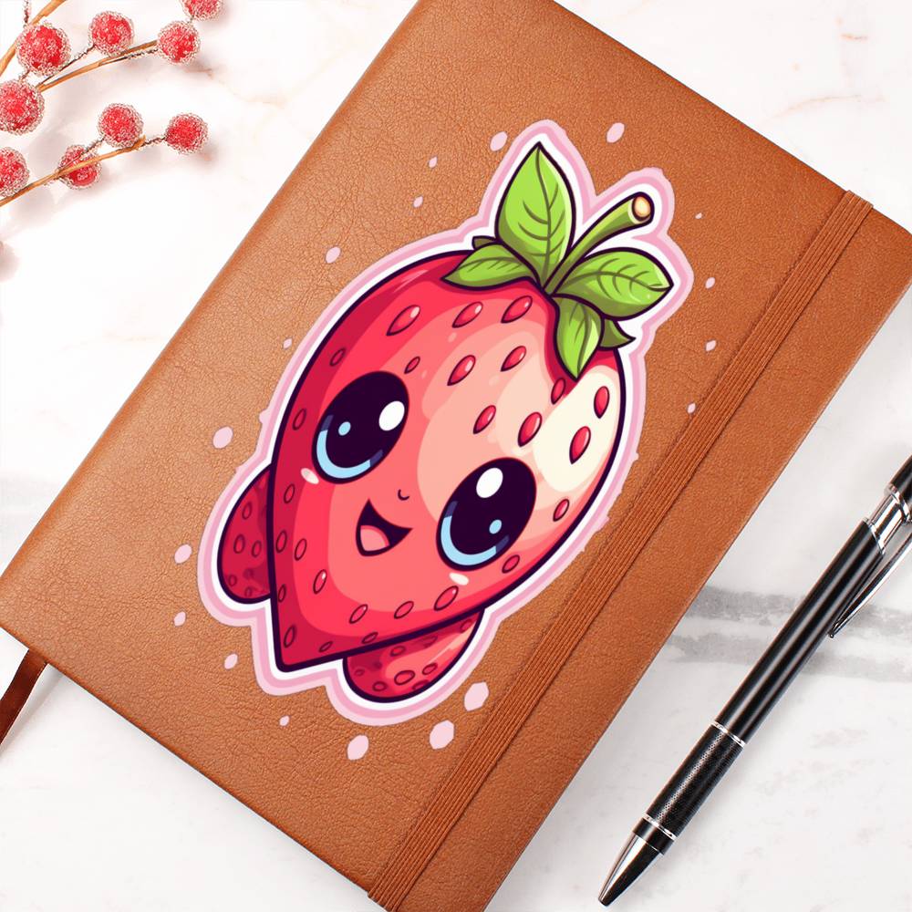 Kawaii Strawberry Adventure - Anime Classic Traditional Japanese Fruit - Otaku Artwork - Vegan Leather Journal Notebook