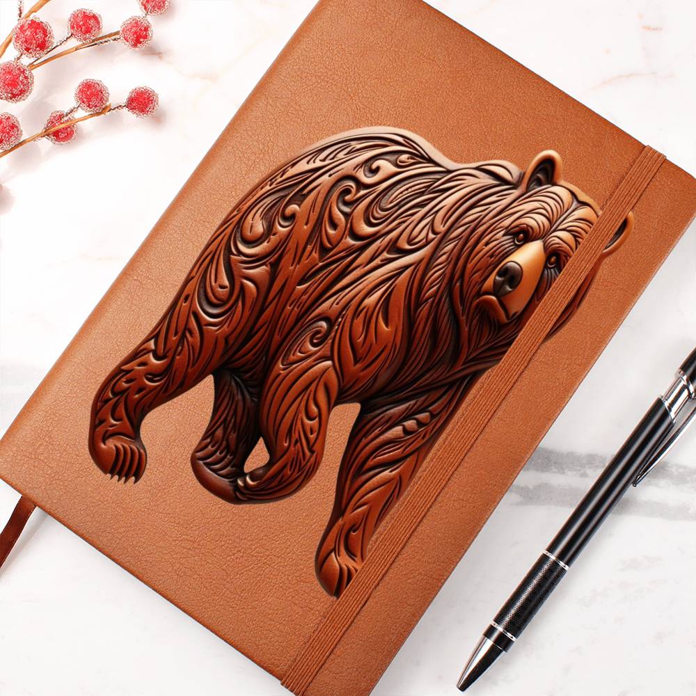 Grizzly Bear, Brown Tooled Leather Graphic, Leather Journal, Leather Notebook