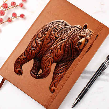 Grizzly Bear, Brown Tooled Leather Graphic, Leather Journal, Leather Notebook