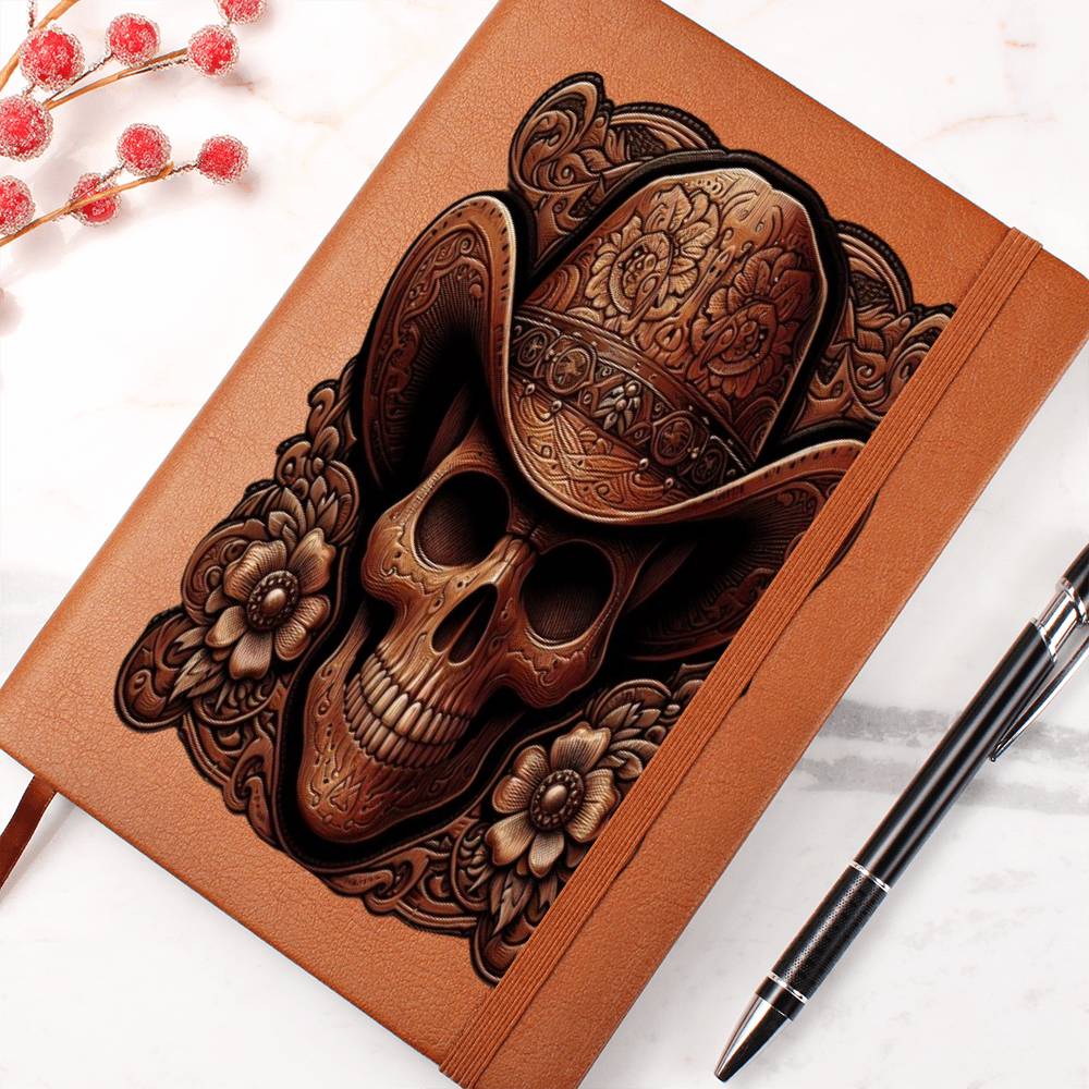 Cowboy Skull, Tooled Leather Graphic, Leather Journal, Leather Notebook